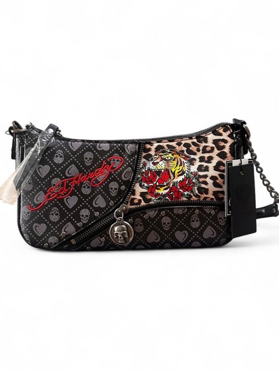 Ed Hardy Handbags - Ed Hardy Black Leopard Print Y2K Skull Shoulder Bag Crossbody Strap NWT